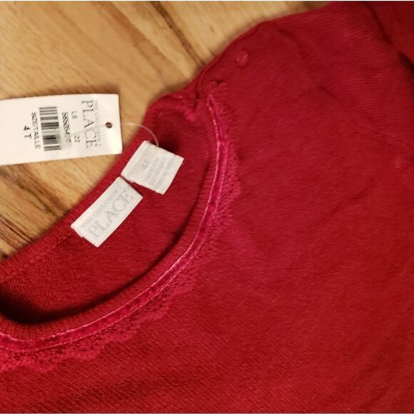 NWT Children's Place Red Sweater with Lace Trim - Picture 3 of 6